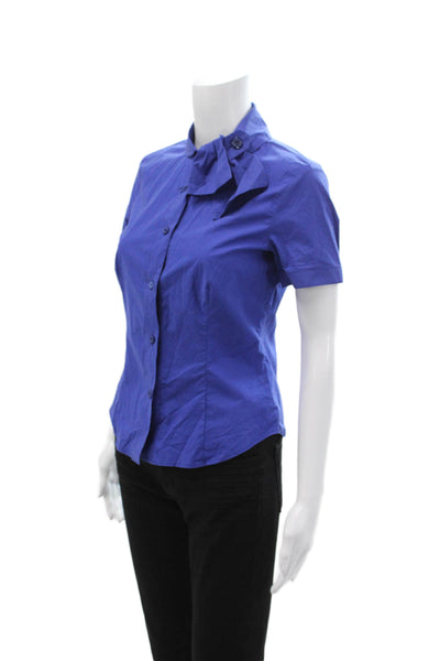 Love Moschino Womens Blue Collared Button Up Blouse Short Sleeve Size 36