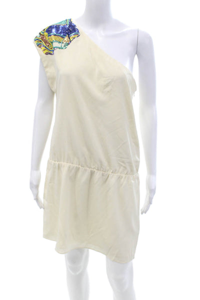Tibi Women Beige 100% Silk Shift Dress Short Zip Designer Size 10