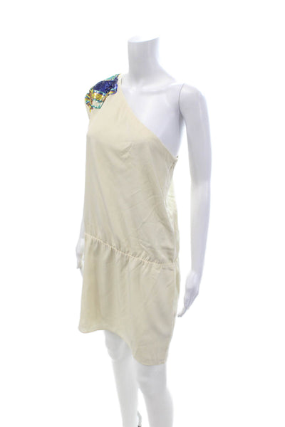 Tibi Women Beige 100% Silk Shift Dress Short Zip Designer Size 10