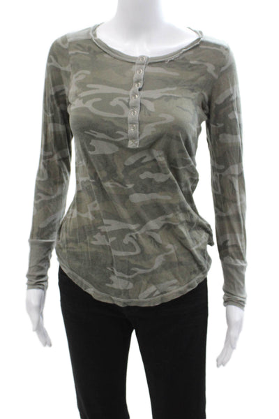 Splendid Womens Button-Up Camouflage Cotton Long Sleeve Green Size M