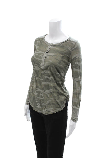 Splendid Womens Button-Up Camouflage Cotton Long Sleeve Green Size M