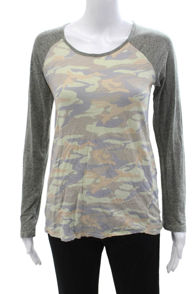 Monrow Womens Jersey Camouflage Long Sleeve T-Shirt Gray Cotton Size S