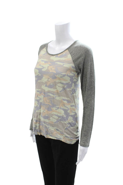 Monrow Womens Jersey Camouflage Long Sleeve T-Shirt Gray Cotton Size S