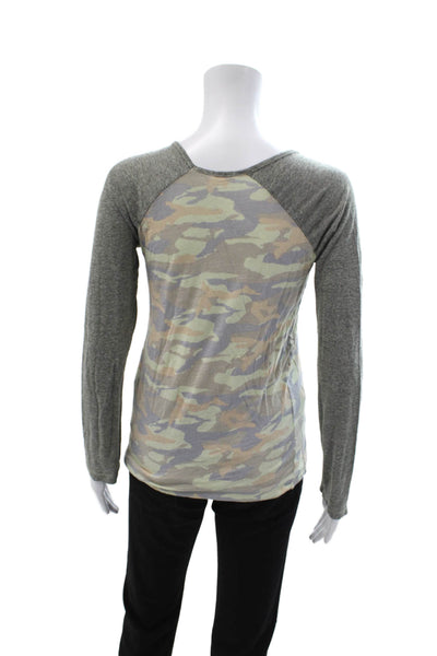 Monrow Womens Jersey Camouflage Long Sleeve T-Shirt Gray Cotton Size S