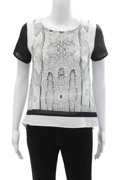 Lucy Paris Womens Black Snake Print Round Neck Short Sleeve Blouse Size S