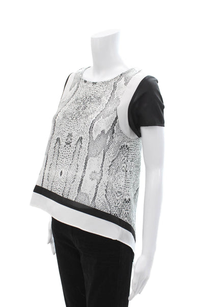 Lucy Paris Womens Black Snake Print Round Neck Short Sleeve Blouse Size S