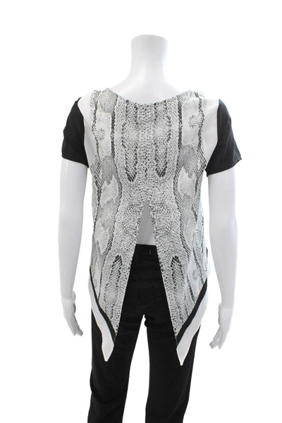 Lucy Paris Womens Black Snake Print Round Neck Short Sleeve Blouse Size S