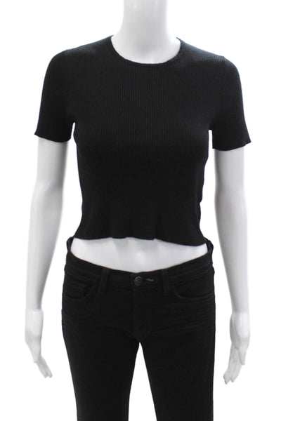 Z Supply Womens Cropped Black Tee Short Sleeve Crew Neck Rayon Nylon Size XS