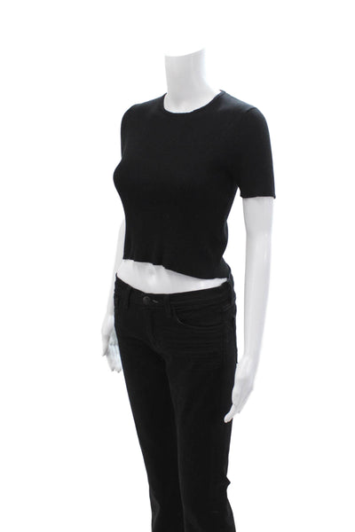 Z Supply Womens Cropped Black Tee Short Sleeve Crew Neck Rayon Nylon Size XS