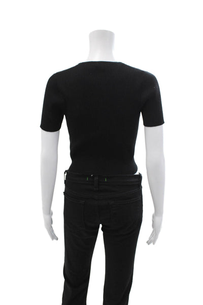 Z Supply Womens Cropped Black Tee Short Sleeve Crew Neck Rayon Nylon Size XS