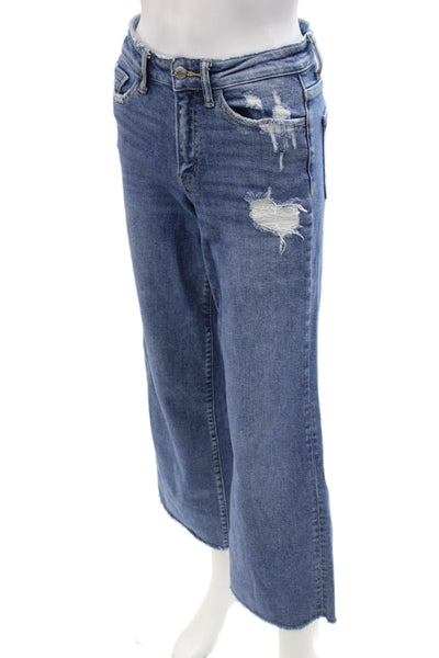 Flying Monkey Womens Cropped Wide Leg Jeans Blue Button Mid Rise Size 26