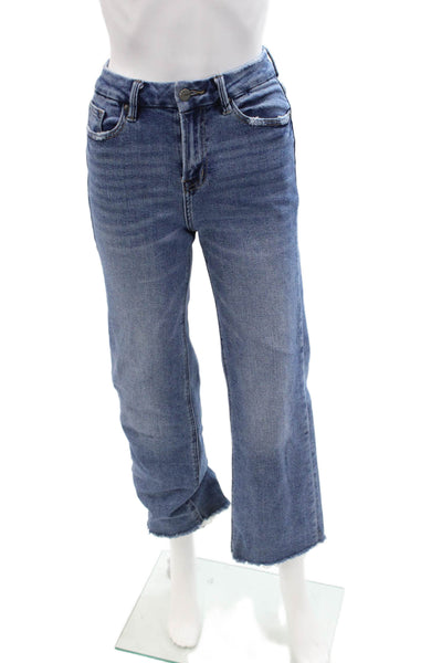 Mica Women Cropped Mom Jeans Blue Mid Rise Button Fly Size 24