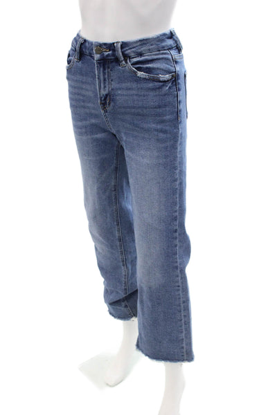 Mica Women Cropped Mom Jeans Blue Mid Rise Button Fly Size 24