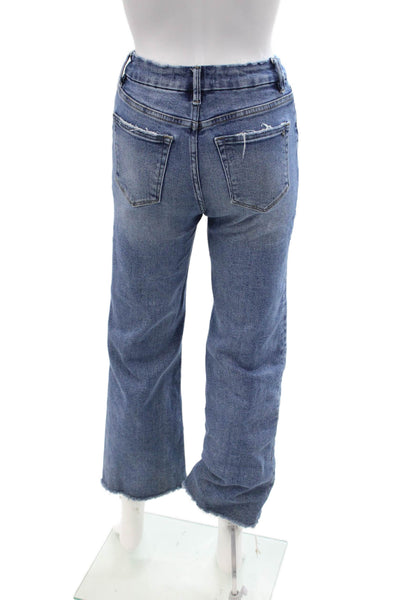 Mica Women Cropped Mom Jeans Blue Mid Rise Button Fly Size 24
