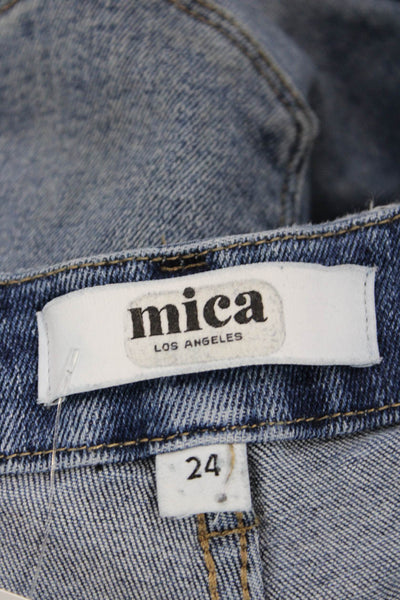 Mica Women Cropped Mom Jeans Blue Mid Rise Button Fly Size 24
