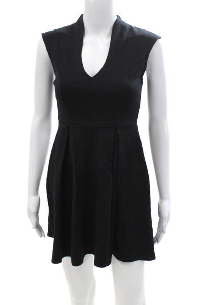 Aqua Women Fit & Flare Mini Dress Black V-Neck Sleeveless Polyester Zip Size S