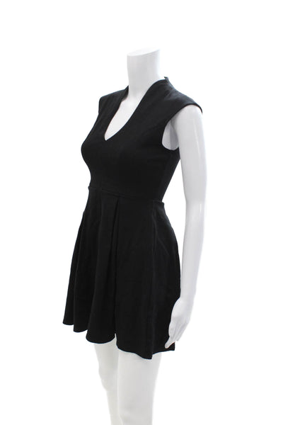 Aqua Women Fit & Flare Mini Dress Black V-Neck Sleeveless Polyester Zip Size S