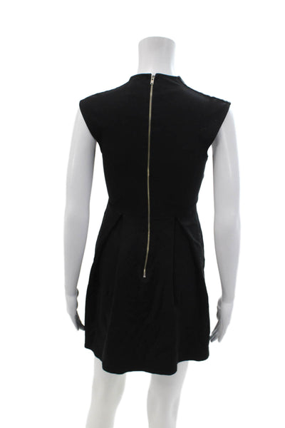 Aqua Women Fit & Flare Mini Dress Black V-Neck Sleeveless Polyester Zip Size S
