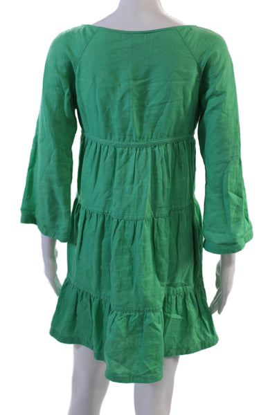 Moda International Womens Kaftan Mini Dress Green Linen 3/4 Sleeve Size S
