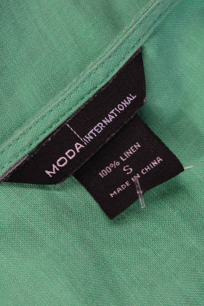Moda International Womens Kaftan Mini Dress Green Linen 3/4 Sleeve Size S