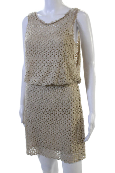 Free People Womens Blouson Mini Dress Beige Sleeveless Round Neck Size S