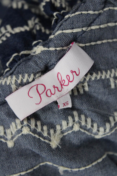 Parker Womens Dark Blue Striped Shift Sundress 100% Cotton Size XS