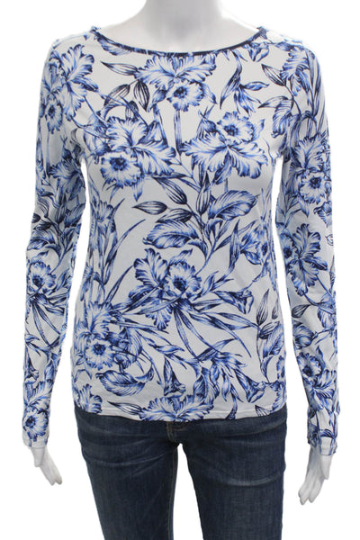 Tommy Bahama Women Blue Floral Long Sleeve Basic T-Shirt Petite Size S