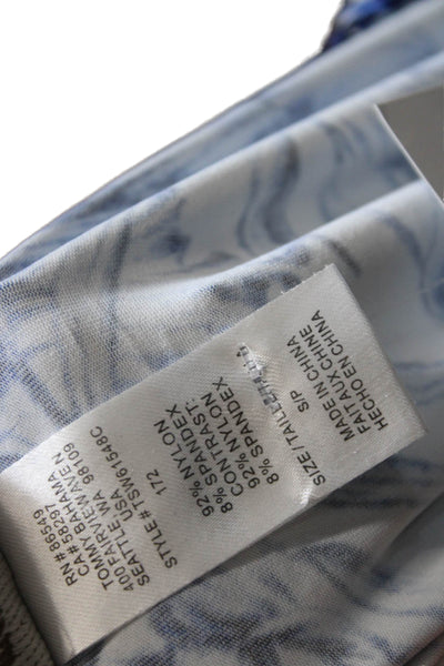 Tommy Bahama Women Blue Floral Long Sleeve Basic T-Shirt Petite Size S