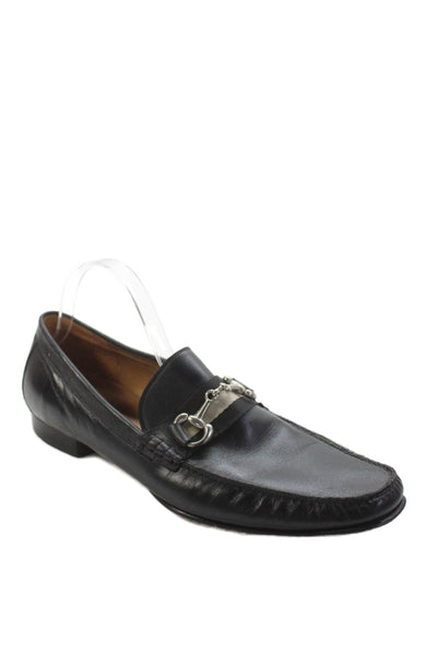 Bristol Mens Leather Silver Tone Slide On Dress Shoe Loafers Black Size 44