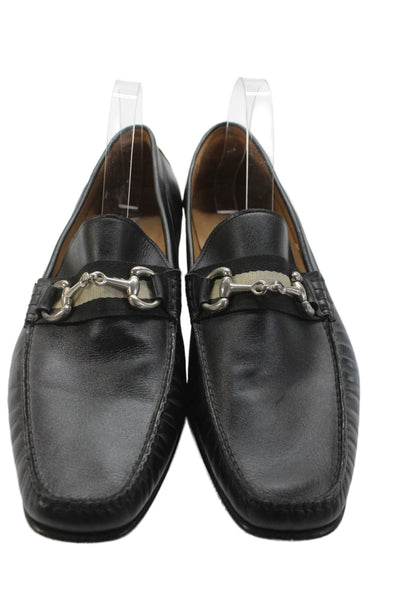 Bristol Mens Leather Silver Tone Slide On Dress Shoe Loafers Black Size 44