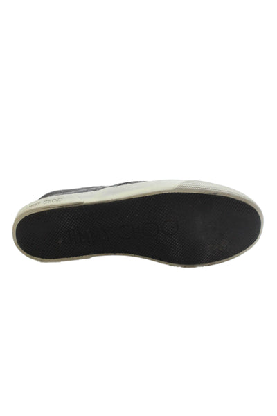 Jimmy Choo Womens Embossed Leather Slide On Sneakers Grey Size 37.5 7.5