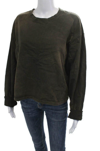 Zara Womens Pullover Sweatshirt Army Green Cotton Crew Neck Long Sleeve Size XS
