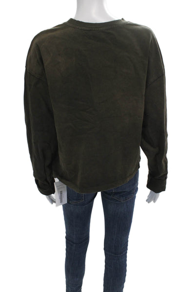 Zara Womens Pullover Sweatshirt Army Green Cotton Crew Neck Long Sleeve Size XS