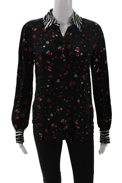 Derek Lam 10 Crosby Women Black Floral Button Up Blouse Long Sleeve Size 2