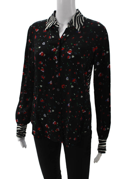 Derek Lam 10 Crosby Women Black Floral Button Up Blouse Long Sleeve Size 2