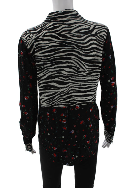 Derek Lam 10 Crosby Women Black Floral Button Up Blouse Long Sleeve Size 2
