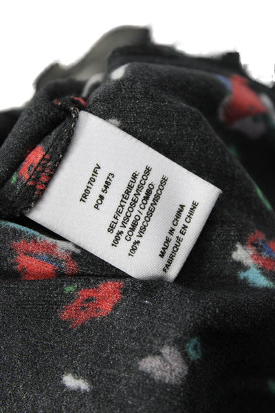 Derek Lam 10 Crosby Women Black Floral Button Up Blouse Long Sleeve Size 2