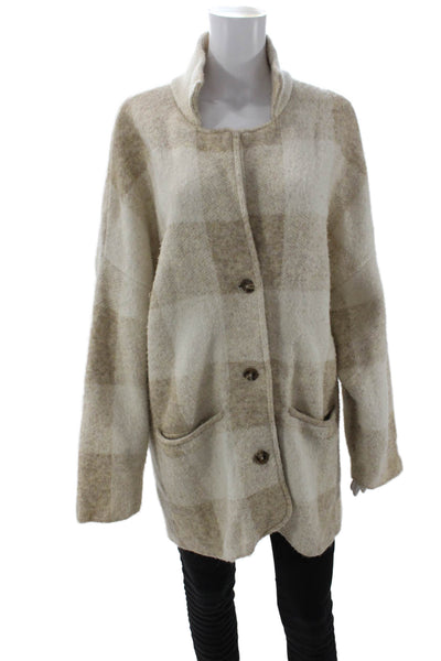Closed Women Beige Checked Mock Neck Coatigan Long Sleeve Size XS