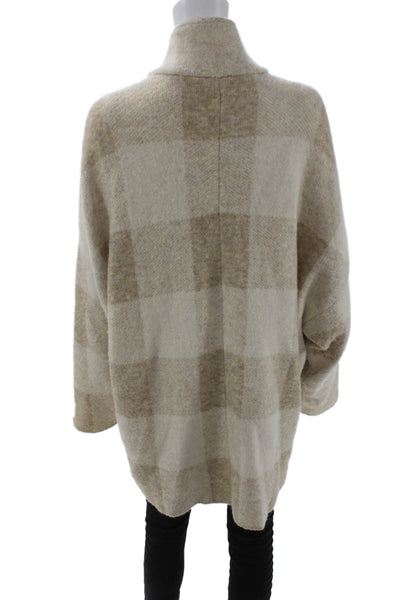 Closed Women Beige Checked Mock Neck Coatigan Long Sleeve Size XS