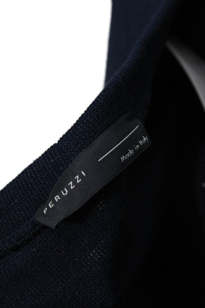 Peruzzi Unisex Pullover Sweater Dark Blue Geometric Zip Neck Size 38