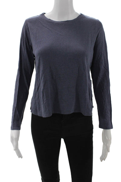 Eileen Fisher Women T-Shirt Dark Blue Organic Linen Long Sleeve Petites Size 2XS