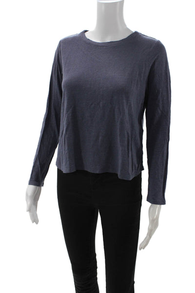 Eileen Fisher Women T-Shirt Dark Blue Organic Linen Long Sleeve Petites Size 2XS