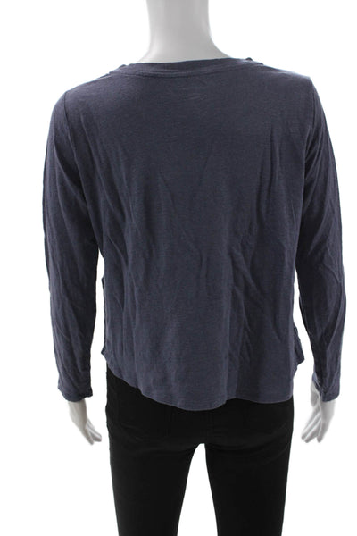 Eileen Fisher Women T-Shirt Dark Blue Organic Linen Long Sleeve Petites Size 2XS