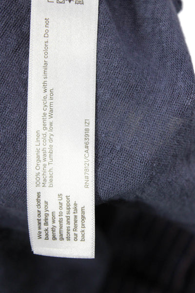 Eileen Fisher Women T-Shirt Dark Blue Organic Linen Long Sleeve Petites Size 2XS