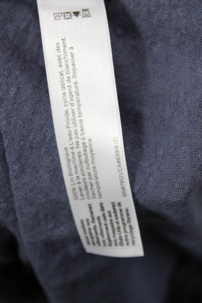 Eileen Fisher Women T-Shirt Dark Blue Organic Linen Long Sleeve Petites Size 2XS