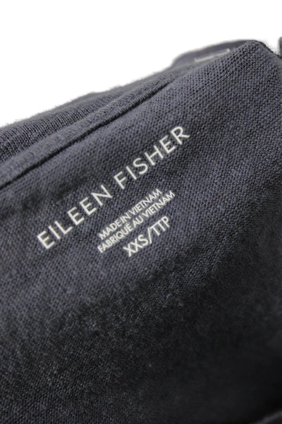 Eileen Fisher Women T-Shirt Dark Blue Organic Linen Long Sleeve Petites Size 2XS