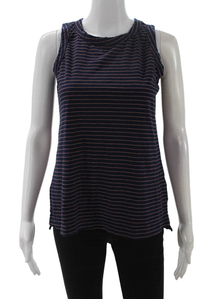 Current/Elliott Women Striped Navy Crewneck Tank Cotton Poly 90s Size 0