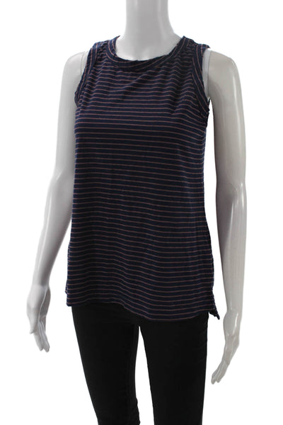 Current/Elliott Women Striped Navy Crewneck Tank Cotton Poly 90s Size 0