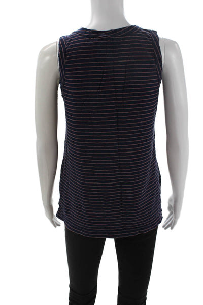 Current/Elliott Women Striped Navy Crewneck Tank Cotton Poly 90s Size 0