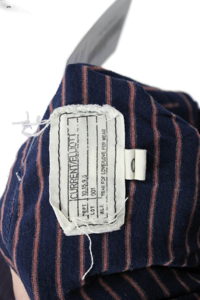 Current/Elliott Women Striped Navy Crewneck Tank Cotton Poly 90s Size 0